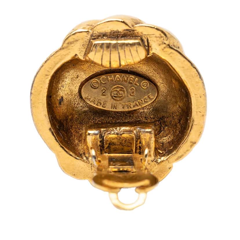 Chanel Gold Plated CC Swirl Button Clip on Earrings Gold Metal Very good condition - Inside View