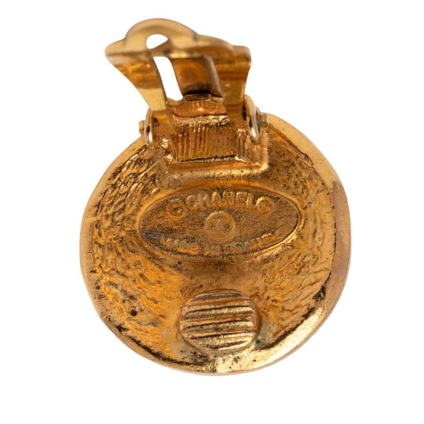 Chanel Gold Plated 31 Rue Cambon Round Clip On Earrings Gold Metal Very good condition - Inside View