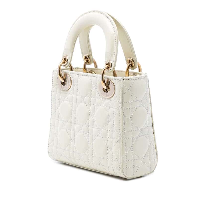 Dior Mini Crinkled Calfskin Cannage Lady Dior White Leather Good condition - Back View