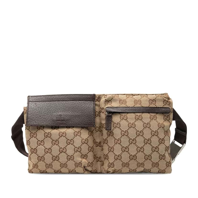 Gucci GG Canvas Double Pocket Belt Bag Brown Canvas Very good condition - Front View