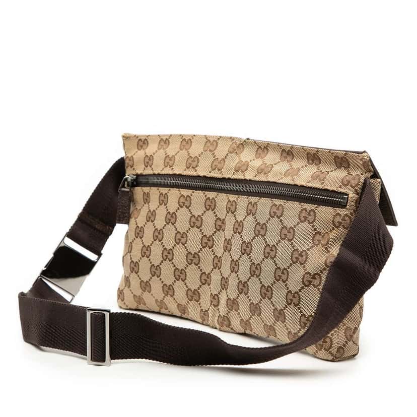 Gucci GG Canvas Double Pocket Belt Bag Brown Canvas Very good condition - Back View