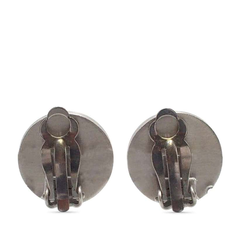 Chanel CC Silver Plated Enamel Camellia Clip On Earrings Silver Metal Very good condition - Back View