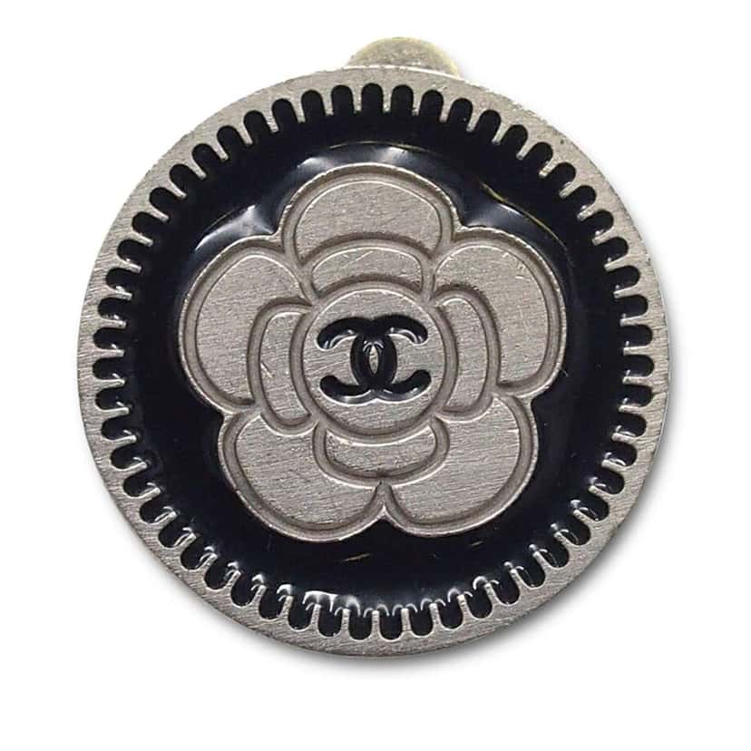 Chanel CC Silver Plated Enamel Camellia Clip On Earrings Silver Metal Very good condition - Inside View