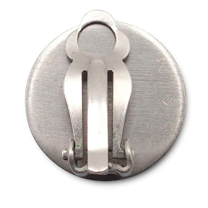 Chanel CC Silver Plated Enamel Camellia Clip On Earrings Silver Metal Very good condition - Model View