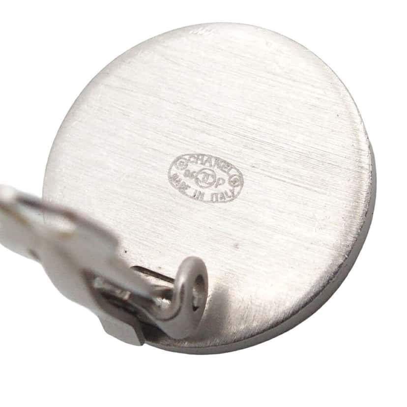 Chanel CC Silver Plated Enamel Camellia Clip On Earrings Silver Metal Very good condition - Box View