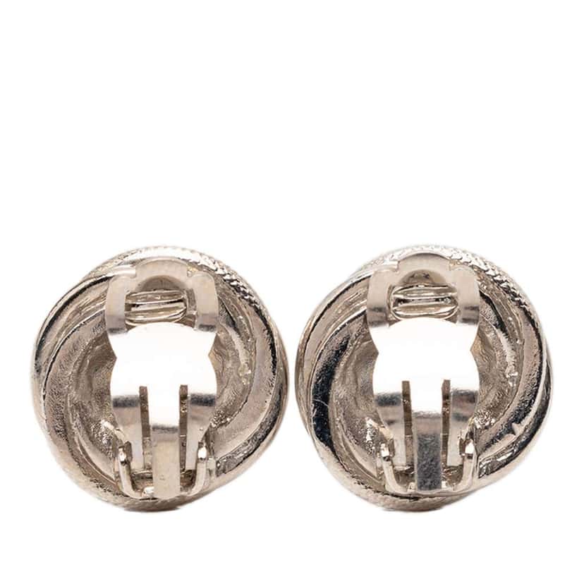 Chanel CC Silver Plated Round Clip on Earrings Silver Metal Very good condition - Back View