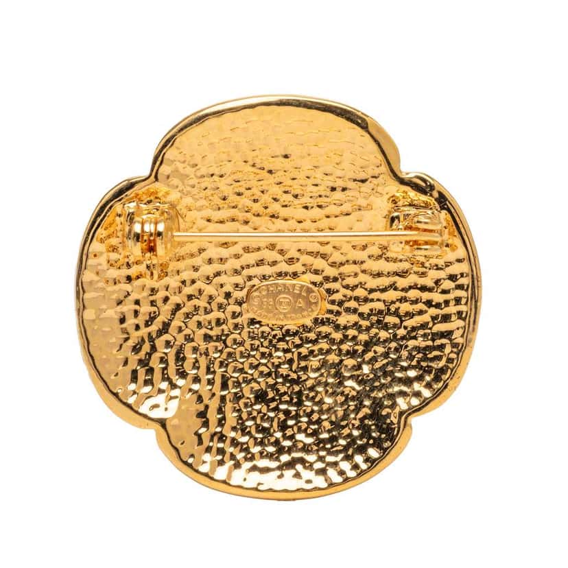 Chanel CC Gold Plated Clover Brooch Gold Metal Very good condition - Back View