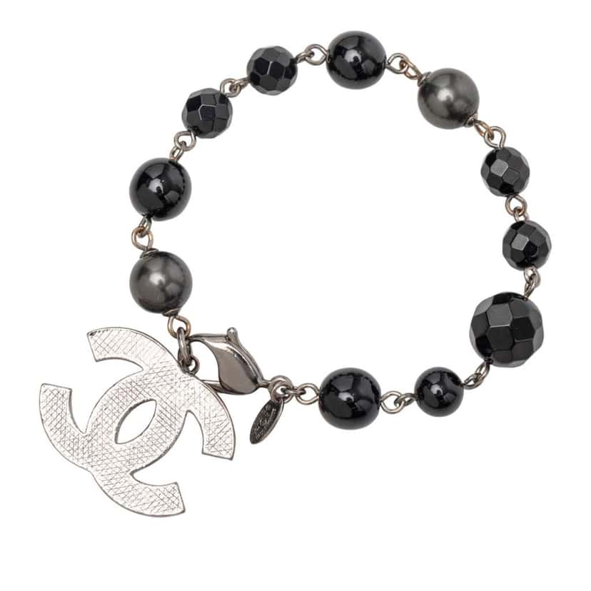 Chanel Silver Plated CC Faux Pearl Bracelet Silver Metal Very good condition - Back View