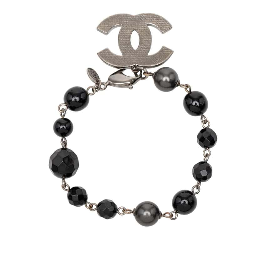 Chanel Silver Plated CC Faux Pearl Bracelet Silver Metal Very good condition - Inside View