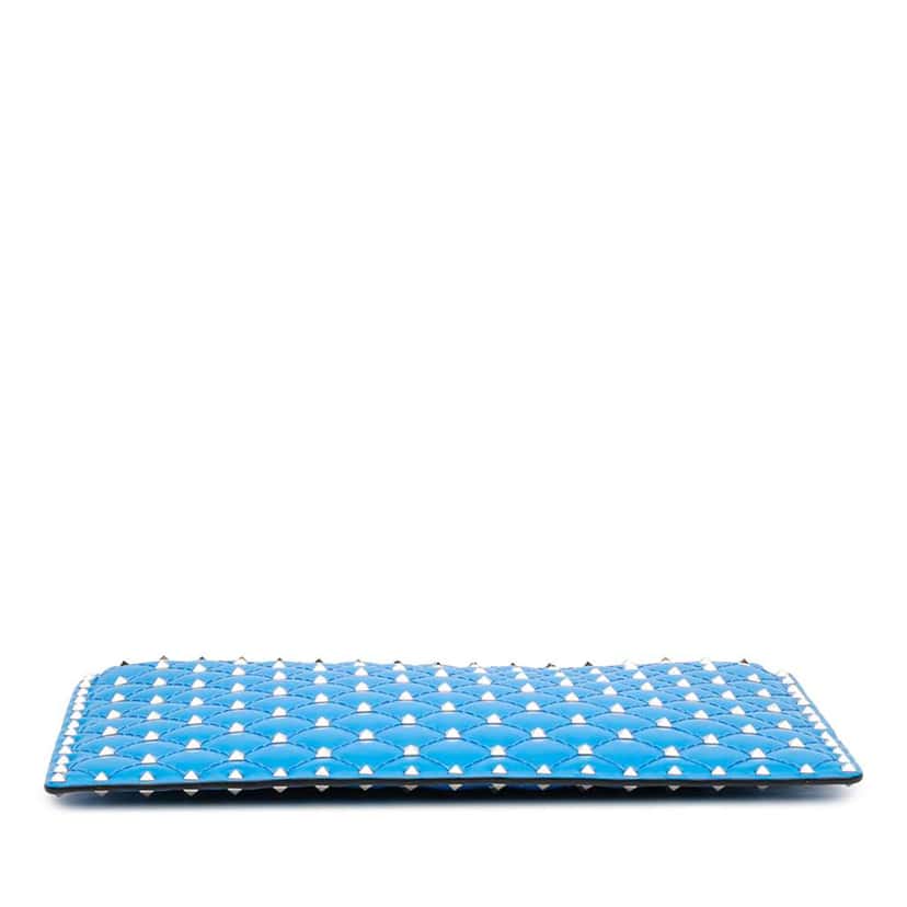 Valentino Large Nappa Rockstud Spike Flat Pouch Blue Leather Good condition - Inside View