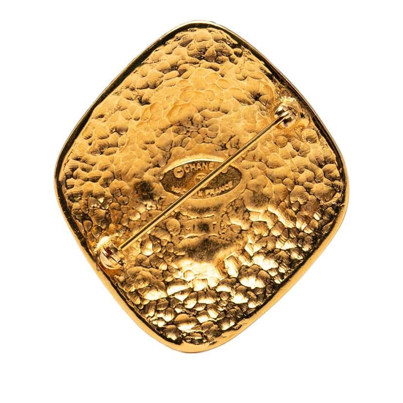 Chanel CC Gold Plated Diamond Byzantine Brooch Gold Metal Very good condition - Back View