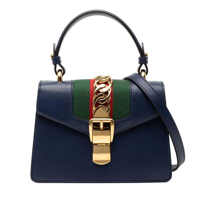Gucci Mini Leather Sylvie Satchel Blue Leather Very good condition - Front View