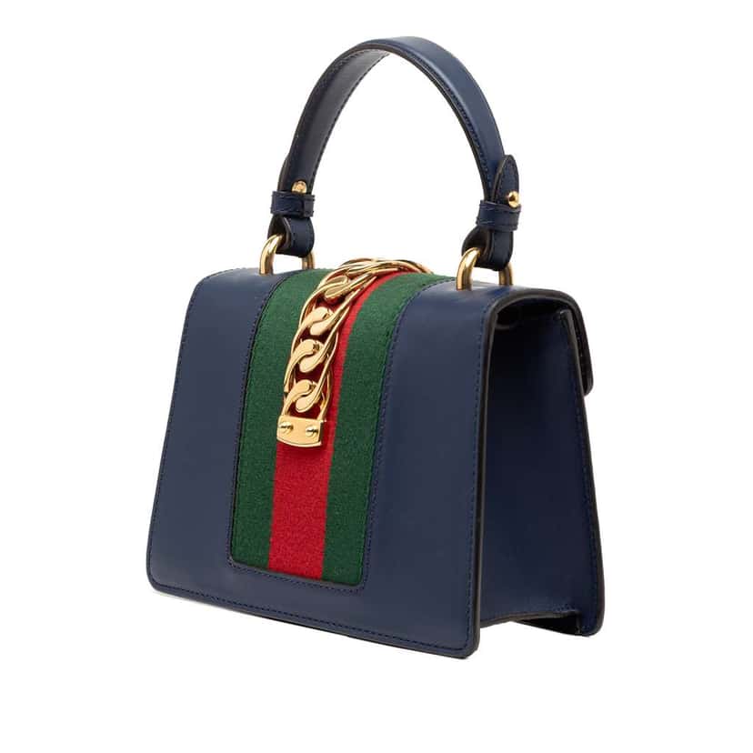 Gucci Mini Leather Sylvie Satchel Blue Leather Very good condition - Back View