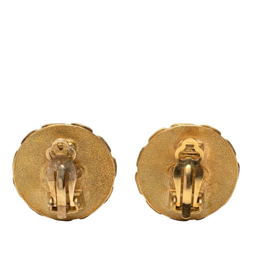 Chanel Gold Plated Resin CC Chain Round Clip On Earrings Gold Metal Very good condition - Back View