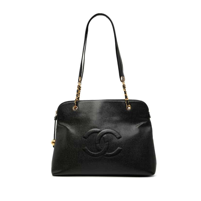 Chanel CC Caviar Shoulder Bag Black Leather Very good condition - Front View
