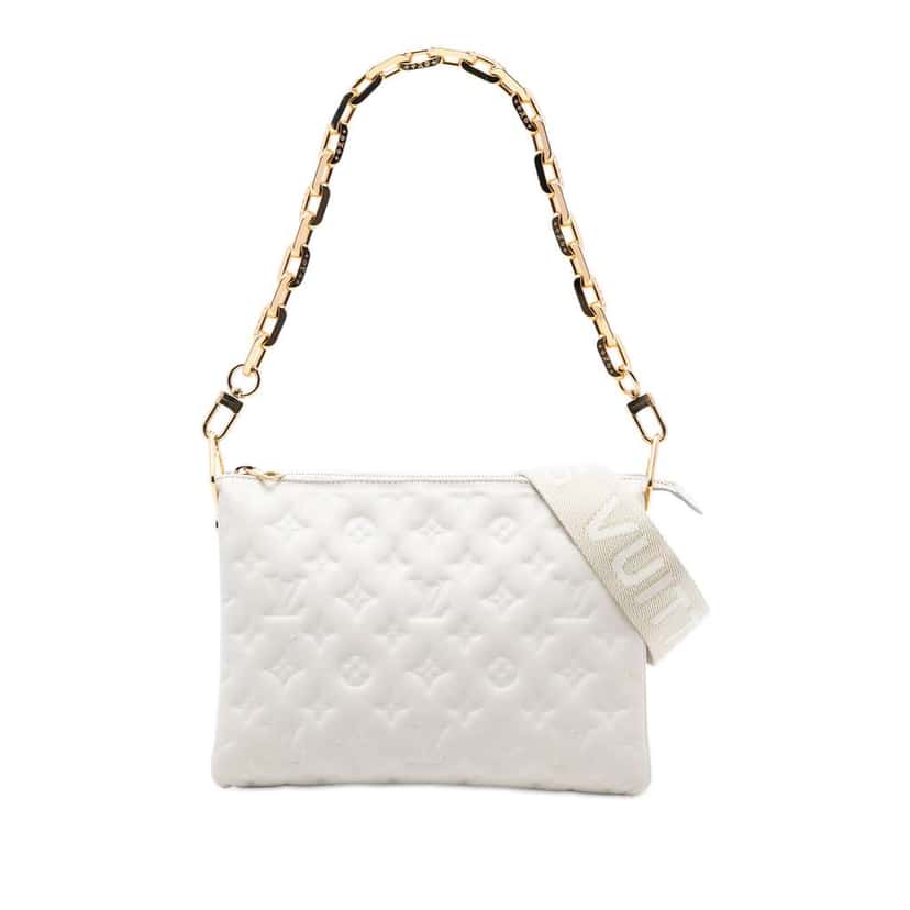 Louis Vuitton Monogram Embossed Puffy Lambskin Coussin PM White Leather Very good condition - Front View