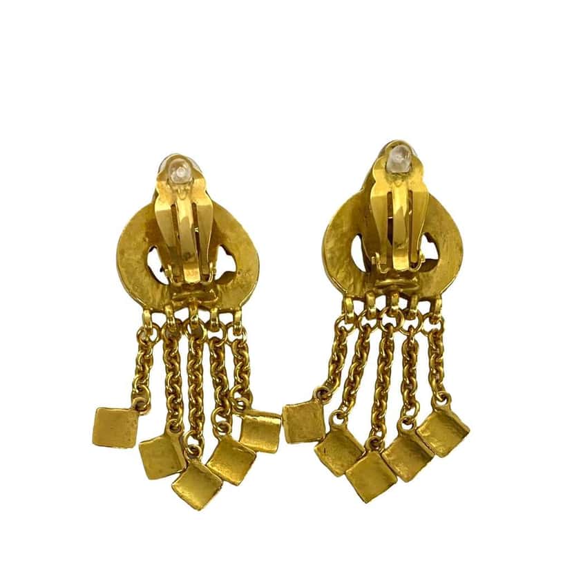 Chanel CC Gold Plated Dangle Clip On Earrings Gold Metal Very good condition - Back View