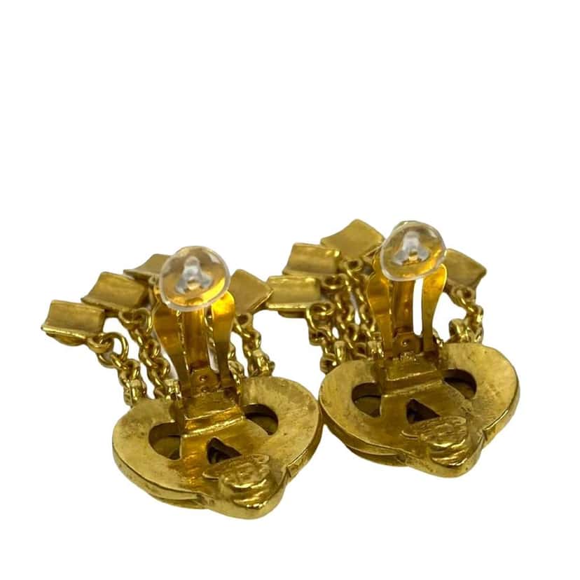 Chanel CC Gold Plated Dangle Clip On Earrings Gold Metal Very good condition - Inside View