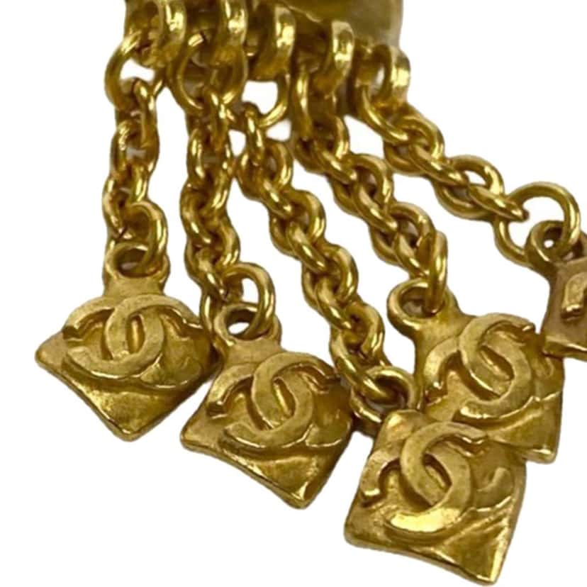 Chanel CC Gold Plated Dangle Clip On Earrings Gold Metal Very good condition - Box View