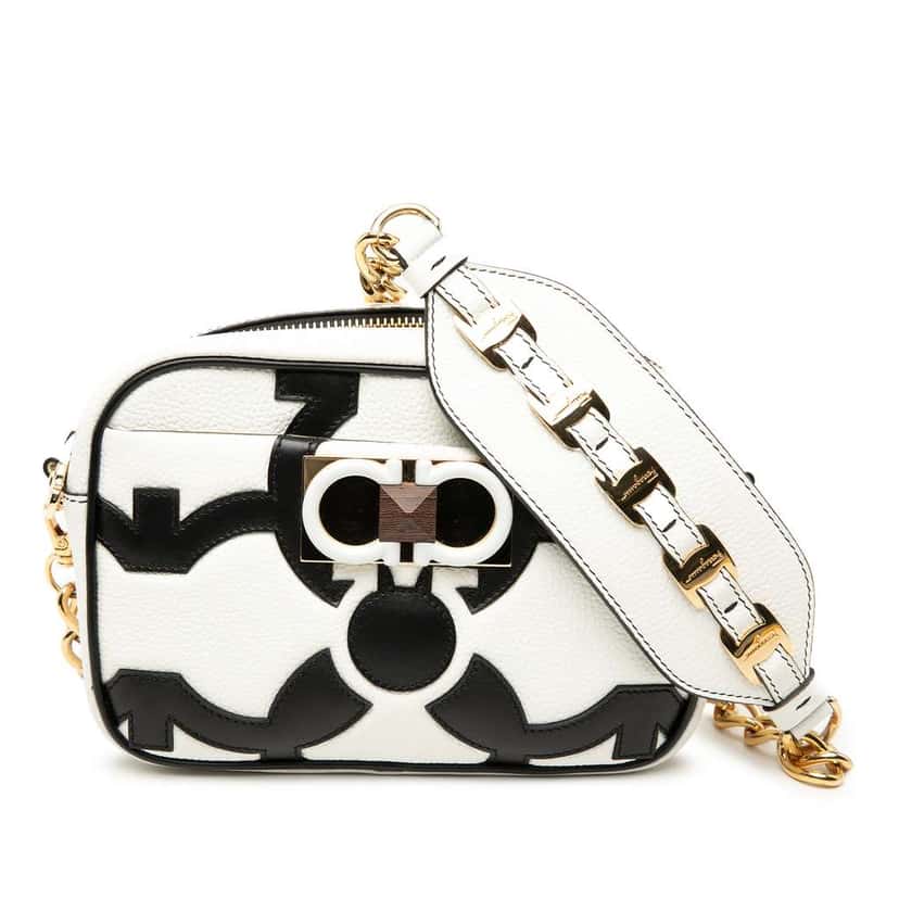 Salvatore Ferragamo Leather Double Gancini Camera Bag White Leather Good condition - Front View