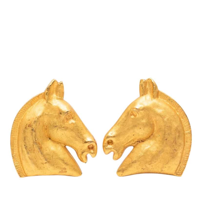 Hermès Gold Plated Bijouterie Fantaisie Horse Head Clip On Earrings Gold Metal Good condition - Front View