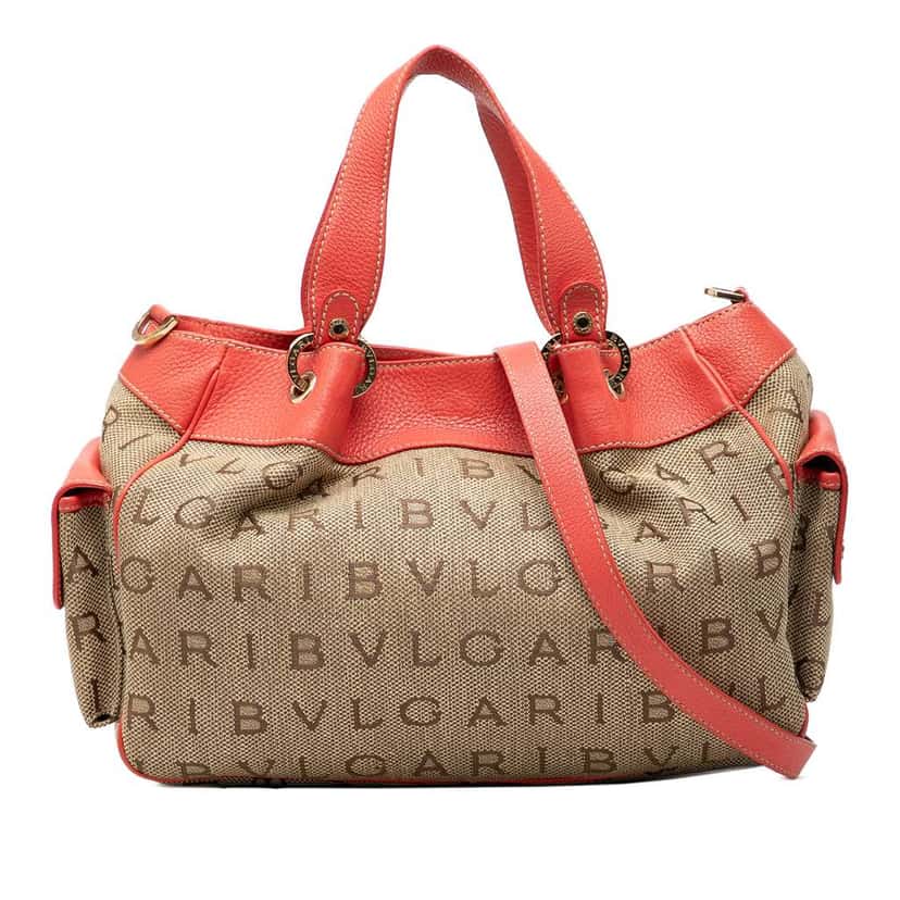 Bvlgari Logomania Canvas Satchel Brown Canvas Very good condition - Front View