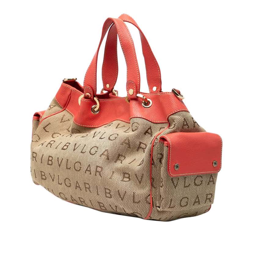 Bvlgari Logomania Canvas Satchel Brown Canvas Very good condition - Back View