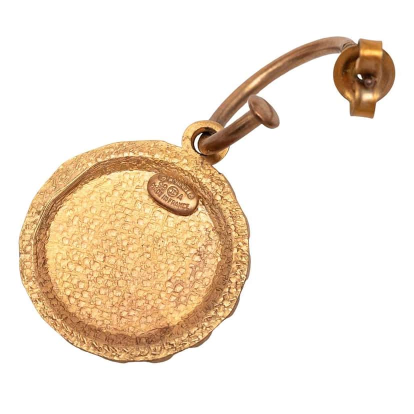 Chanel Gold Plated Enamel Logo Round Scalloped Swing Push Back Earrings Gold Metal Very good condition - Inside View