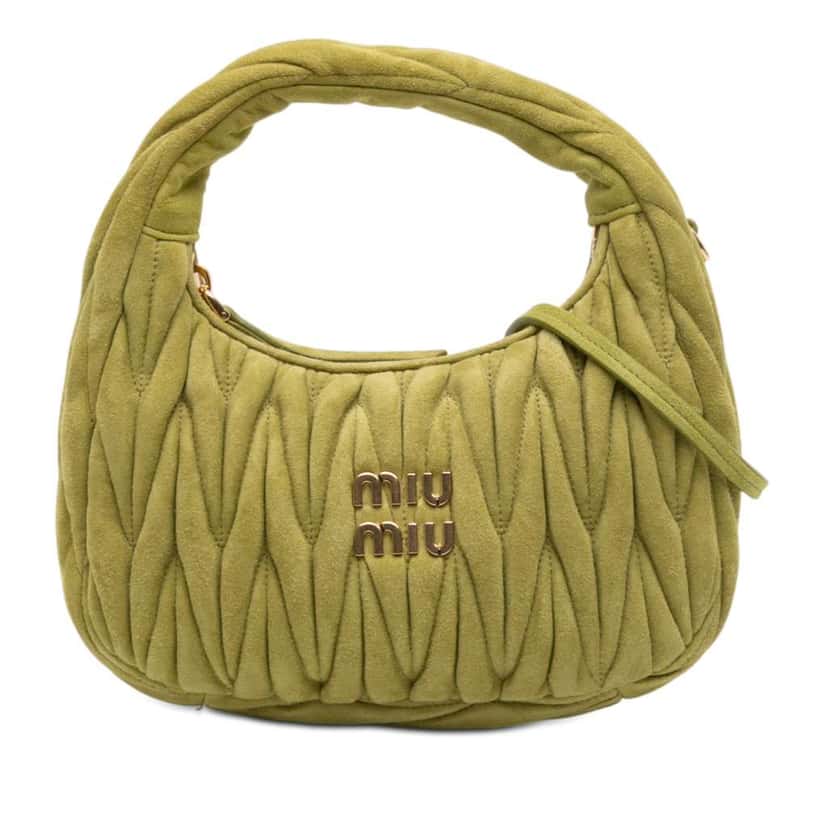 Miu Miu Mini Matelasse Suede Wander Bag Green Leather Good condition - Front View
