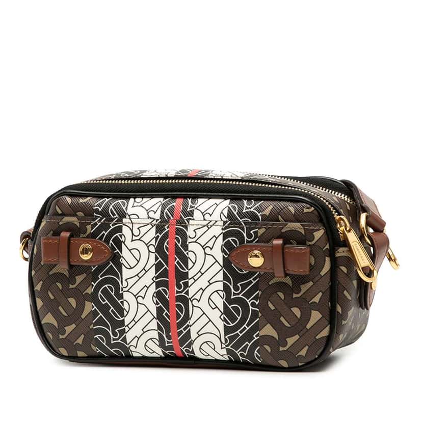 Burberry TB Monogram E-Canvas Stripe Camera Bag Brown Canvas Very good condition - Back View