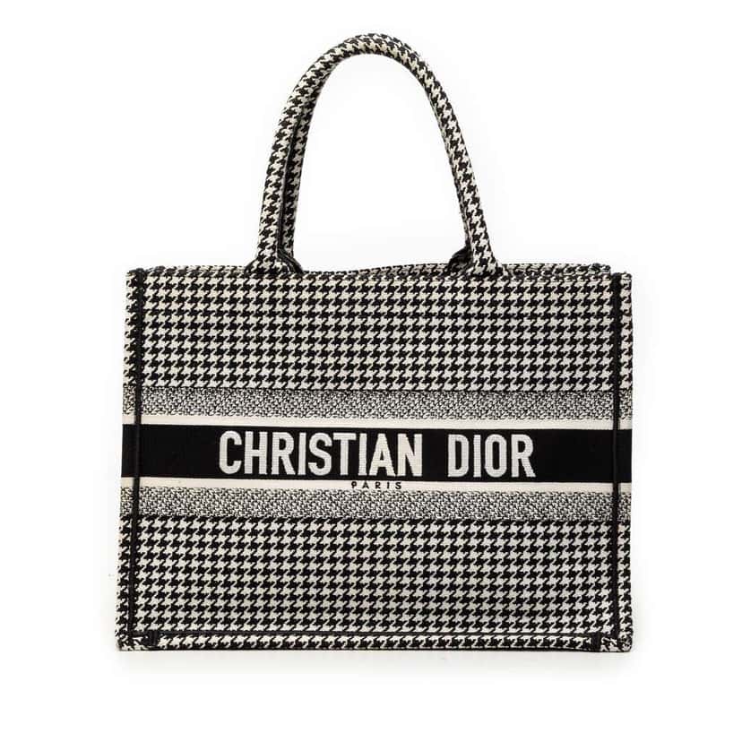 Dior Medium Canvas Houndstooth Embroidered Book Tote Black Canvas Very good condition - Front View