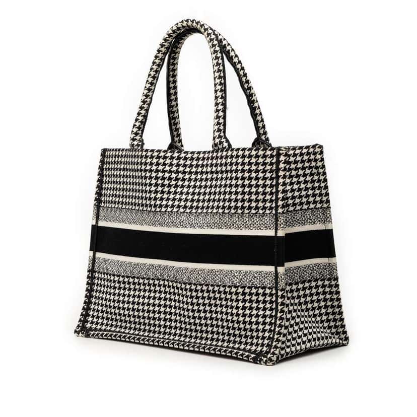 Dior Medium Canvas Houndstooth Embroidered Book Tote Black Canvas Very good condition - Back View