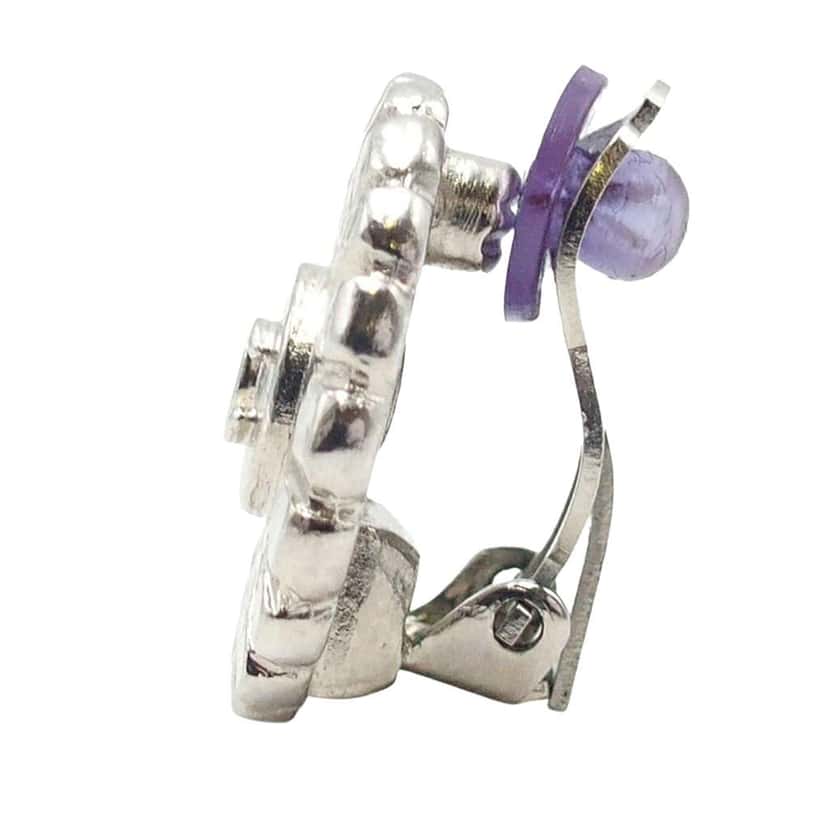 Chanel CC Silver Plated Sunflower Clip on Earrings Silver Metal Very good condition - Back View