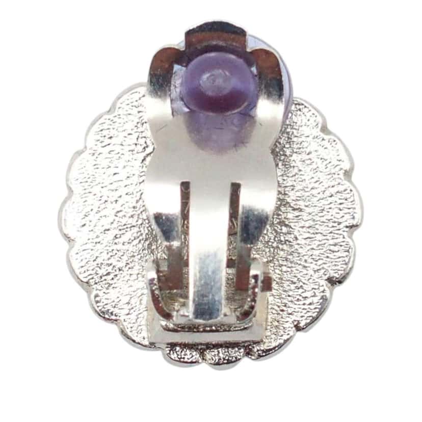 Chanel CC Silver Plated Sunflower Clip on Earrings Silver Metal Very good condition - Inside View