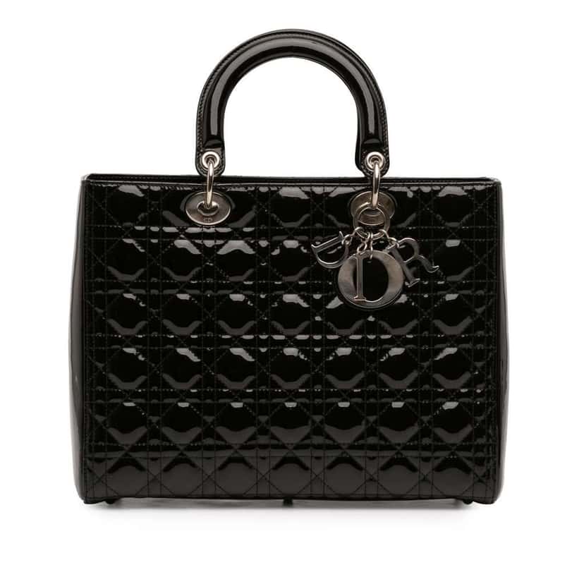 Dior Large Patent Cannage Lady Dior Black Leather Very good condition - Front View