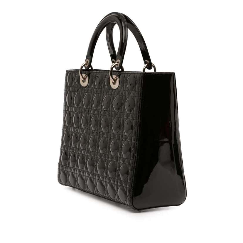 Dior Large Patent Cannage Lady Dior Black Leather Very good condition - Back View