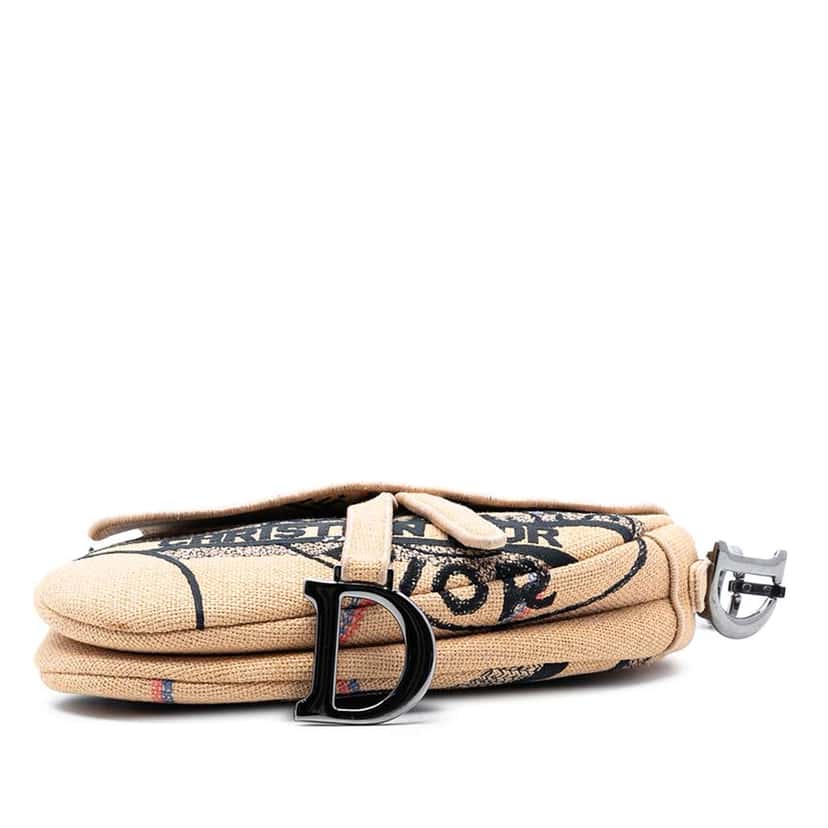 Dior Mini Embroidered Jute Canvas Union Saddle Bag Brown Polyester Very good condition - Inside View