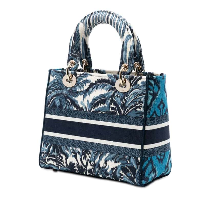 Dior Medium Embroidered Canvas Palm Tree Toile De Jouy Lady D Lite Blue Canvas Very good condition - Back View