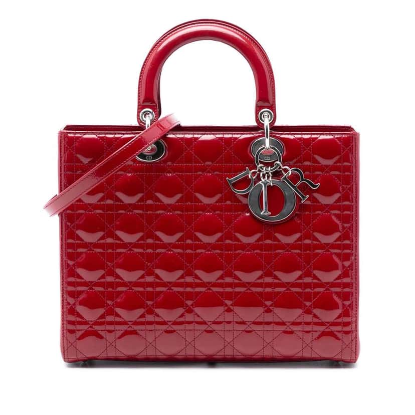 Dior Large Patent Cannage Lady Dior Red Leather Very good condition - Front View
