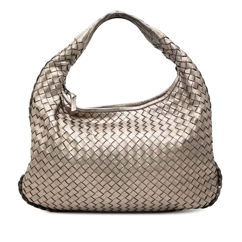 Bottega Veneta Small Metallic Nappa Intrecciato Veneta Hobo Gold Leather Good condition - Front View