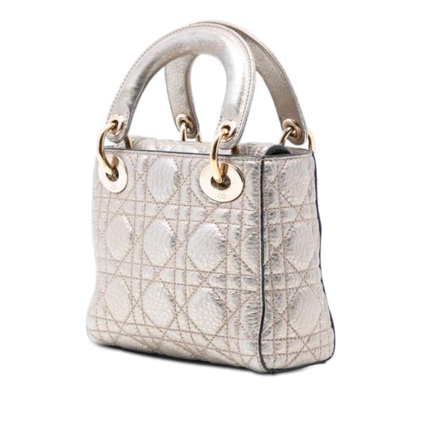 Dior Mini Metallic Calfskin Cannage Supple Lady Dior Silver Leather Very good condition - Back View