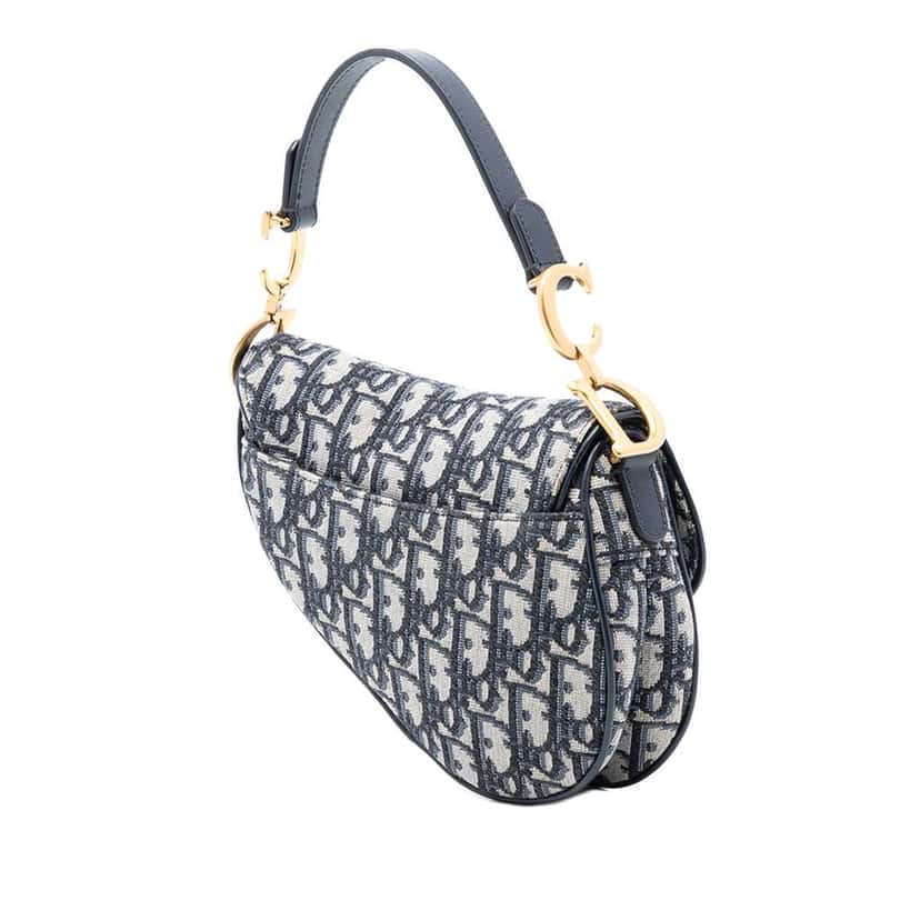 Dior Mini Oblique Canvas Saddle Bag Blue Canvas Very good condition - Back View