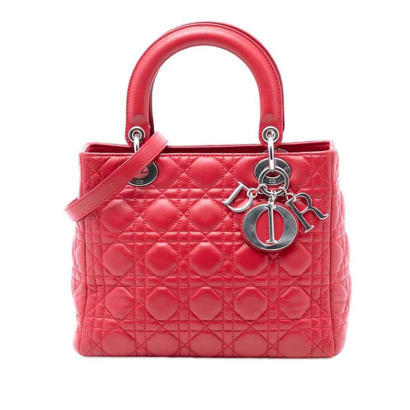 Dior Medium Lambskin Cannage Lady Dior Red Leather Very good condition - Front View