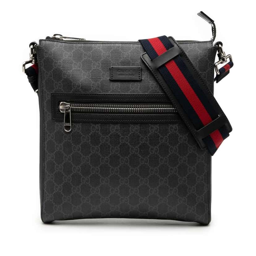 Gucci Medium GG Supreme Web Messenger Bag Black Canvas Very good condition - Front View