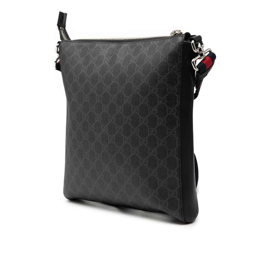 Gucci Medium GG Supreme Web Messenger Bag Black Canvas Very good condition - Back View