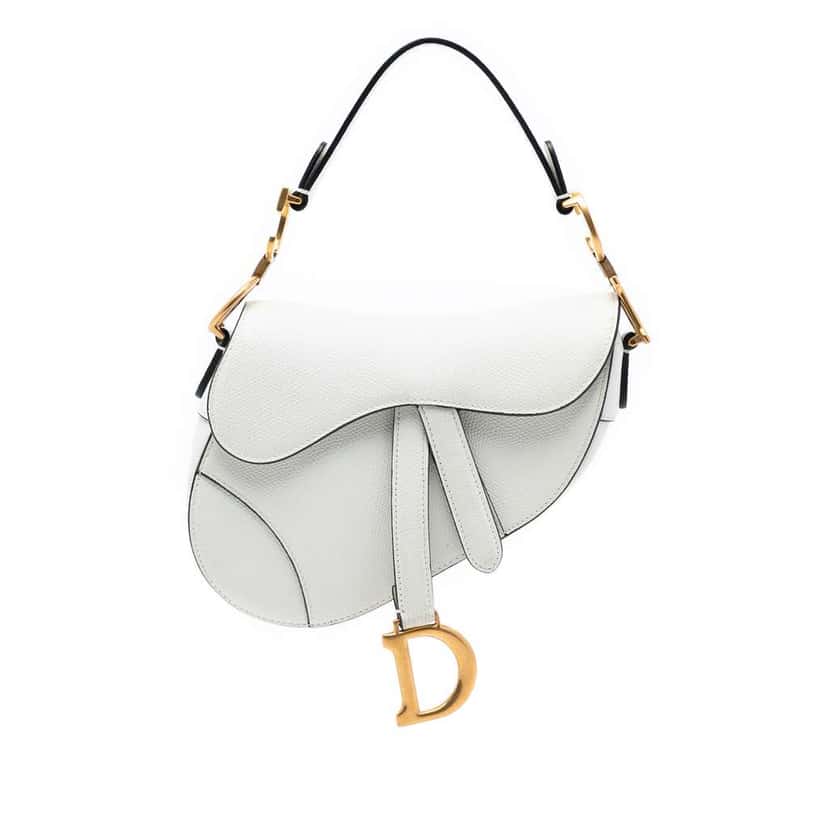 Dior Mini Grained Calfskin Saddle Bag White Leather Very good condition - Front View