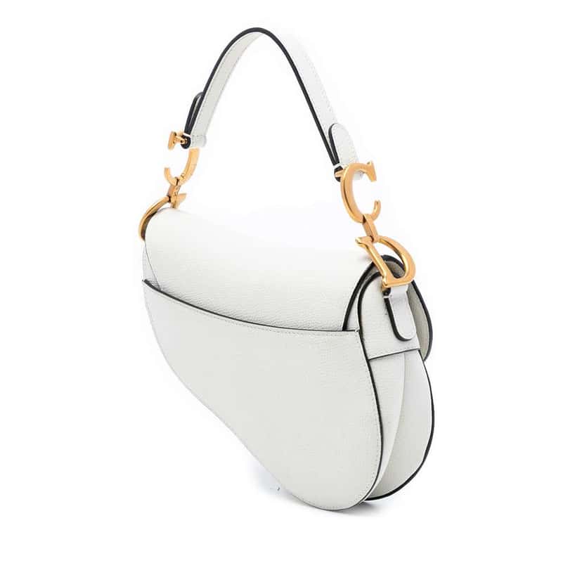 Dior Mini Grained Calfskin Saddle Bag White Leather Very good condition - Back View
