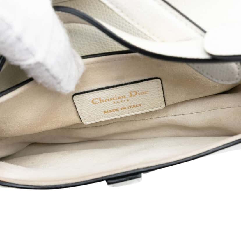 Dior Mini Grained Calfskin Saddle Bag White Leather Very good condition - Model View