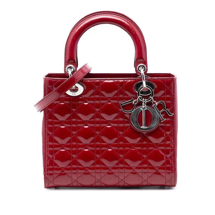 Dior Medium Patent Cannage Lady Dior Red Leather Very good condition - Front View