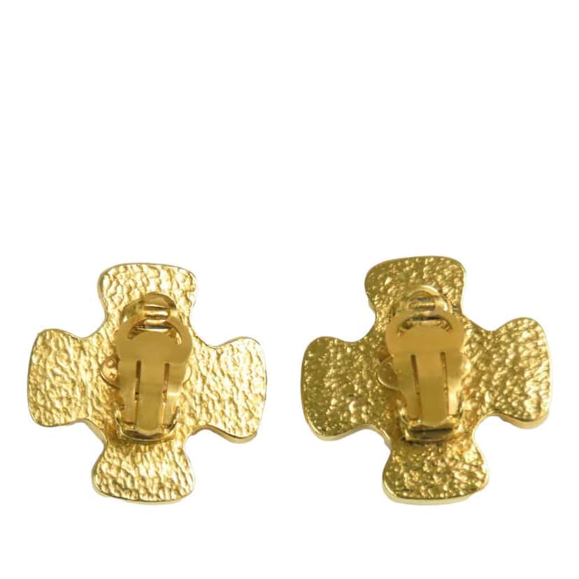 Chanel CC Gold Plated Gripoix Faux Pearl Clip On Earrings Gold Metal Very good condition - Back View